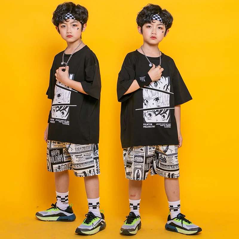 

Черный для танцев в стиле хип-хоп одежда для детей рейв-одежда летняя уличная танцевальная одежда Дизайнерская одежда платье с коротким и ш...