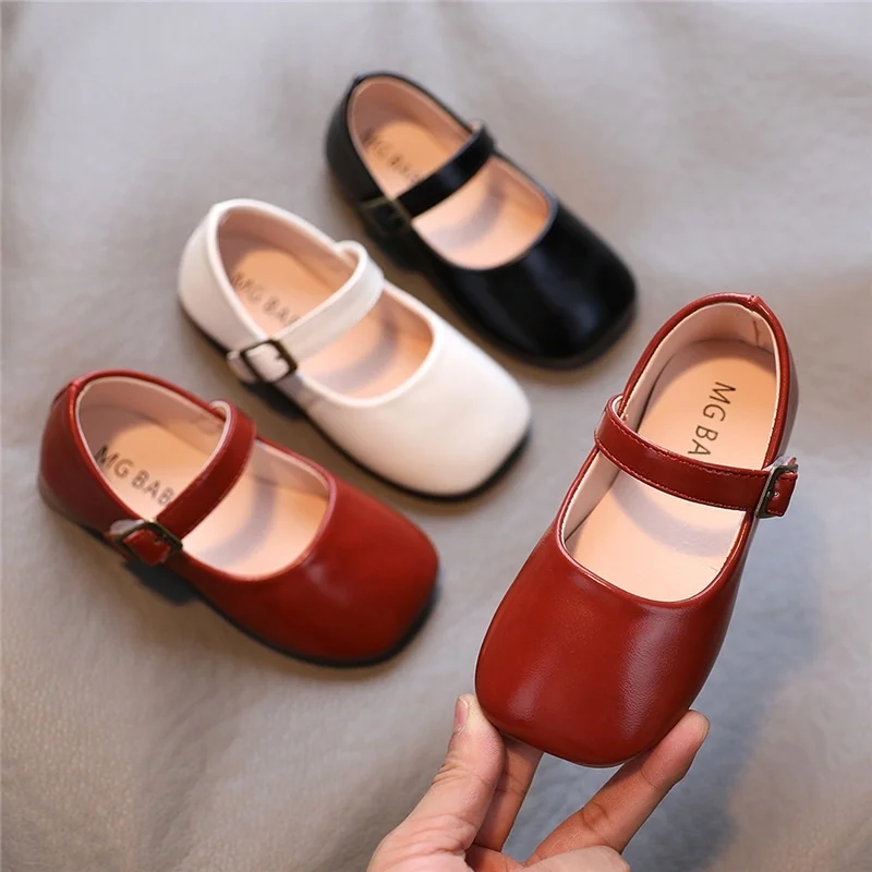 Girls Shoes Square Toe Mary Janes For Baby Black Whit Children Basic Princess Kids Single Shoe White Spring Autumn |