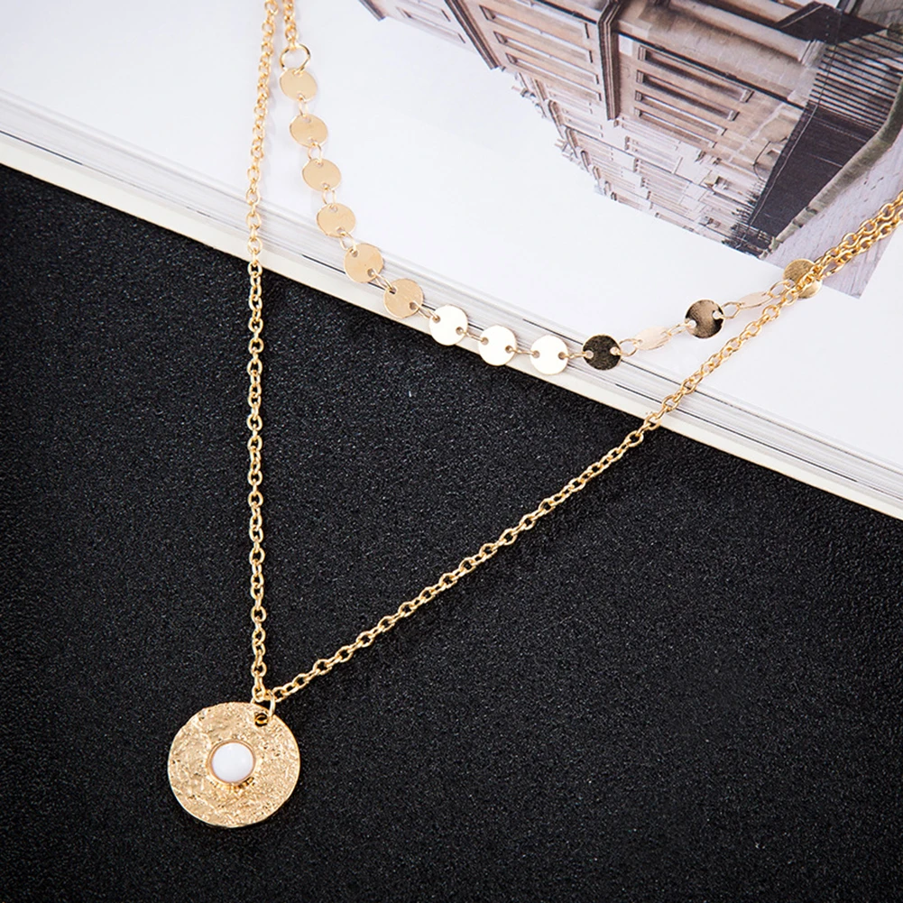 Женское Двухслойное колье-чокер с блестками ожерелье круглой подвеской подарок