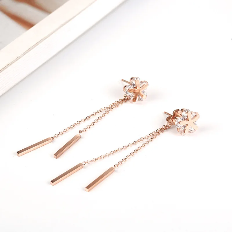 Розово Золотые сережки с кисточками женские Нержавеющая сталь Женские Висячие