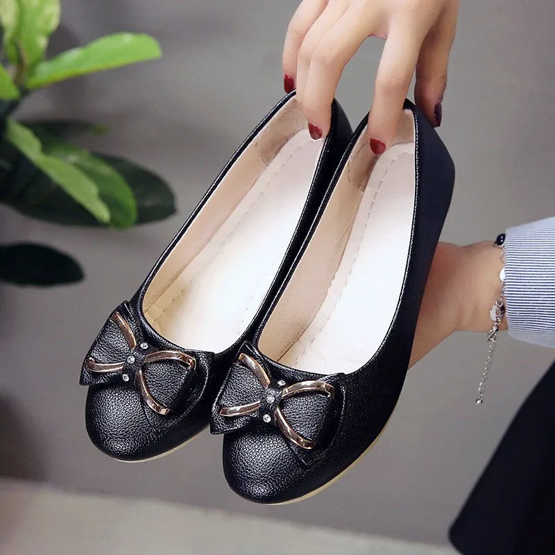 Туфли женские с круглым носком дышащие кожаные лоферы без застежки бант обувь