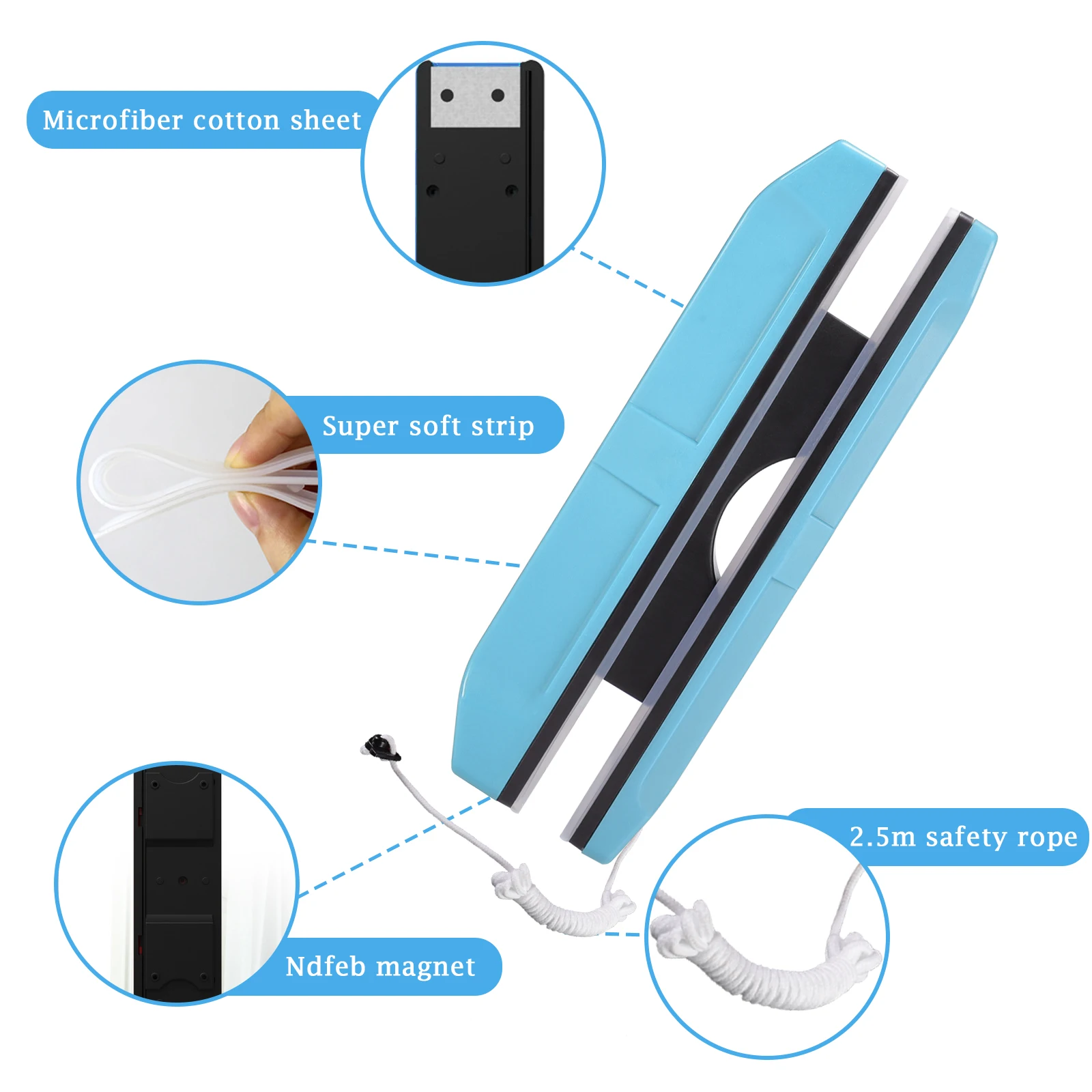Limpiador magn&eacute;tico de vidrio para ventana, herramienta de limpieza del hogar, limpiaparabrisas magn&eacute;tico de doble cara, cepillo de vidrio magn&eacute;tico para lavar-4