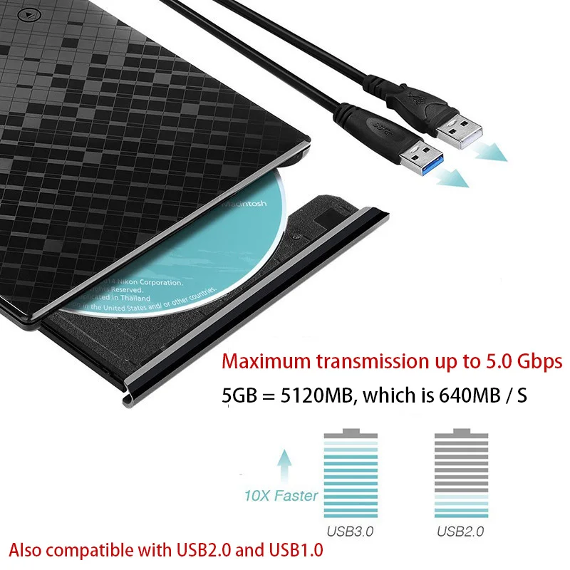 USB3.0 внешний CD DVD горелка портативный компьютер Универсальный мобильный диск для