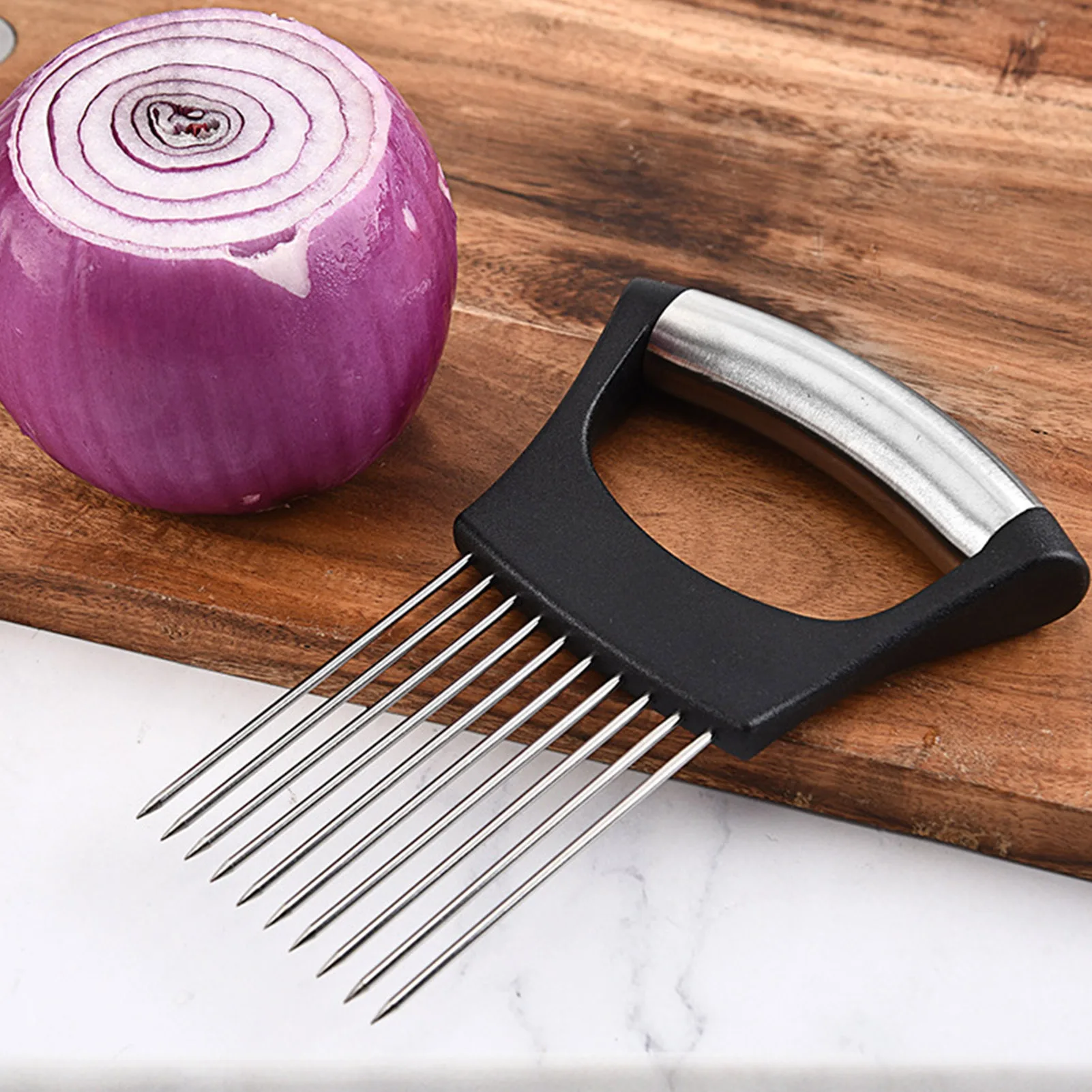 

Onion Holder Slicer Food Slice Assistant Stainless Steel Meat Fork Potato Tomato Cut Holder Kitchen Utensil Gadgets