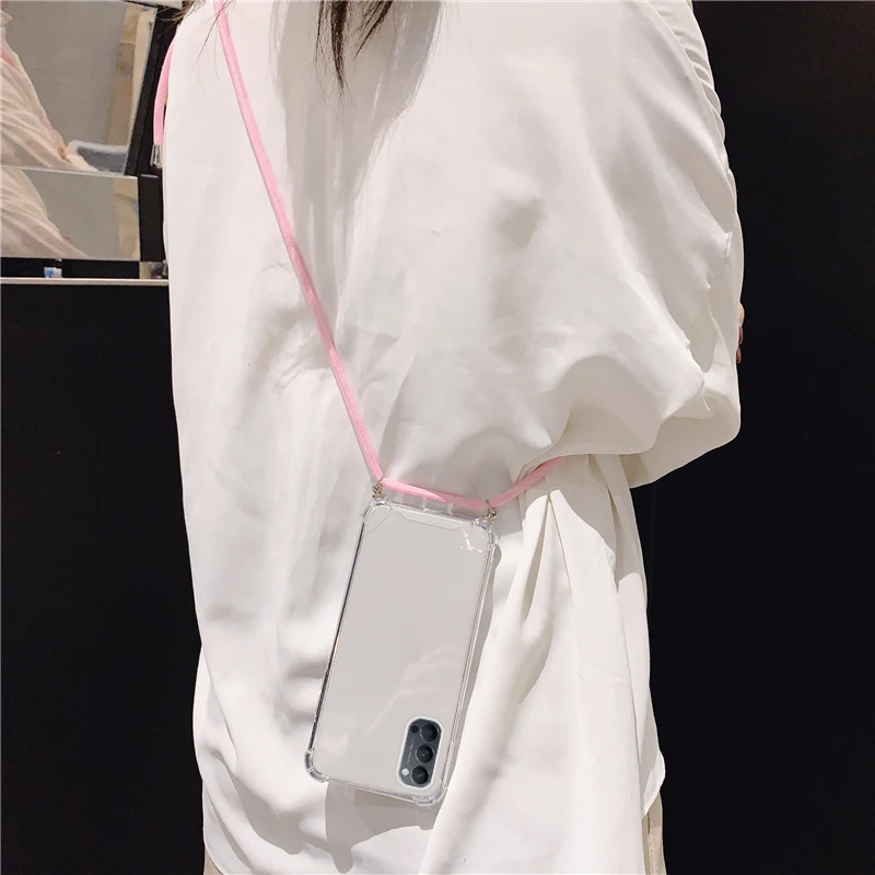 luxury lanyard silicone phone case for oppo reno 7 6 5 4 3 2 z f ace pro find x2 rx 17 15 ultra thin necklace rope cover free global shipping