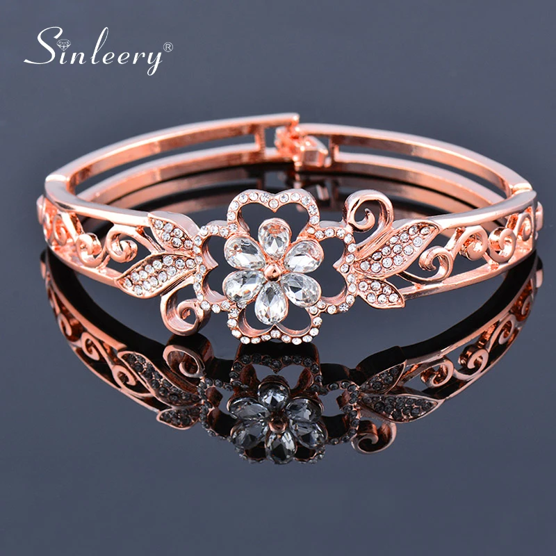 Женский широкий браслет с кристаллами SINLEERY свадебные браслеты цвета розового