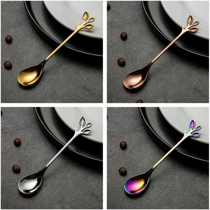 

16 Pieces Demitasse Spoons Espresso Spoon Leaf Coffee Spoon Tea Sugar Spoons Retro Dessert Spoon,4 Color
