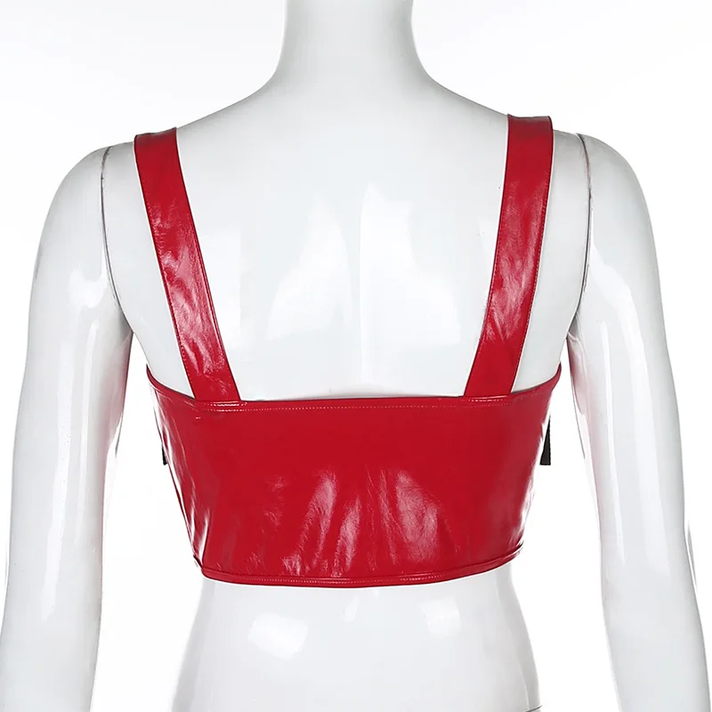 Women's PU Leather Slim Motorcycle Outerwear Tops School Bag Buckle Sling Vest | Женская одежда