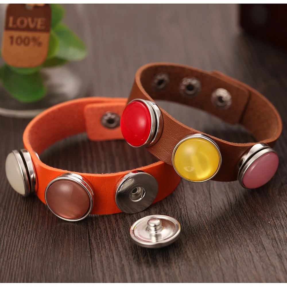 Кожаный с кнопкой ювелирные изделия 3 кнопки 18 мм кожаные браслеты застежкой для