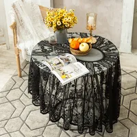 Black Lace Tablecloth for Table Christmas Birthday Tablecloths Decoration Round Tablecloth Coffee Dining Table Cover Hollow Out