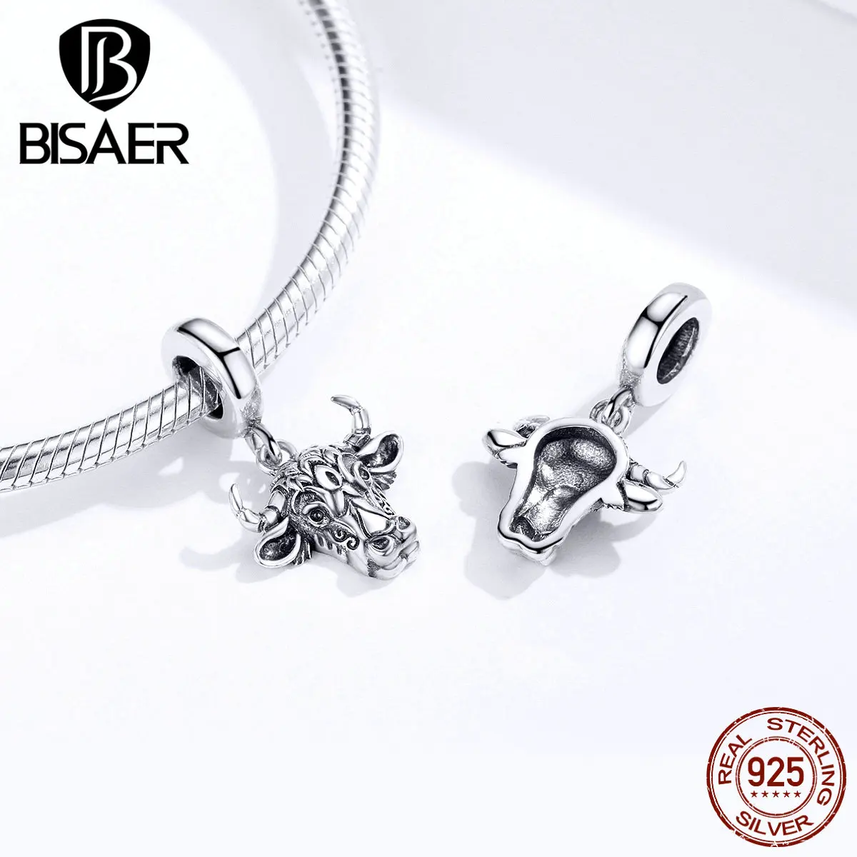 BISAER 925 пробы серебряные таурены бусины счастливый Хранитель Таурен серебряные амулеты подходят для женщин браслеты серебро 925 ювелирные изделия ECC1316
