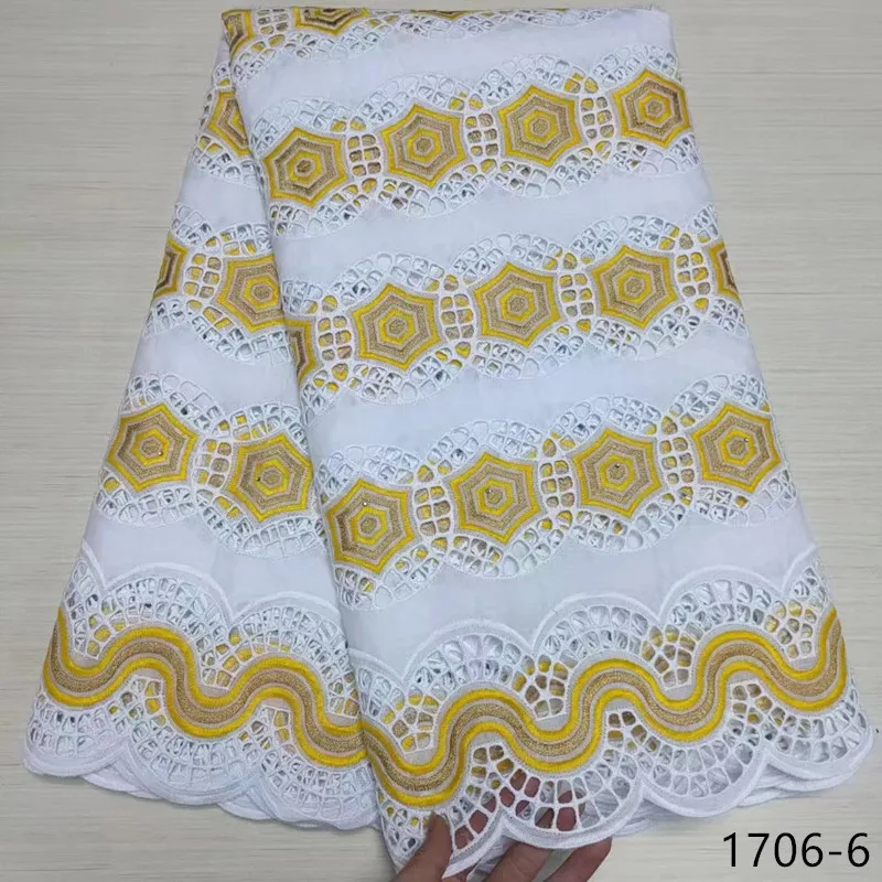 

2021 Latest Swiss voile Lace Fabric Cotton Lace Embroidery High Quality African French Lace Fabric For Wedding 5 Yards 1706
