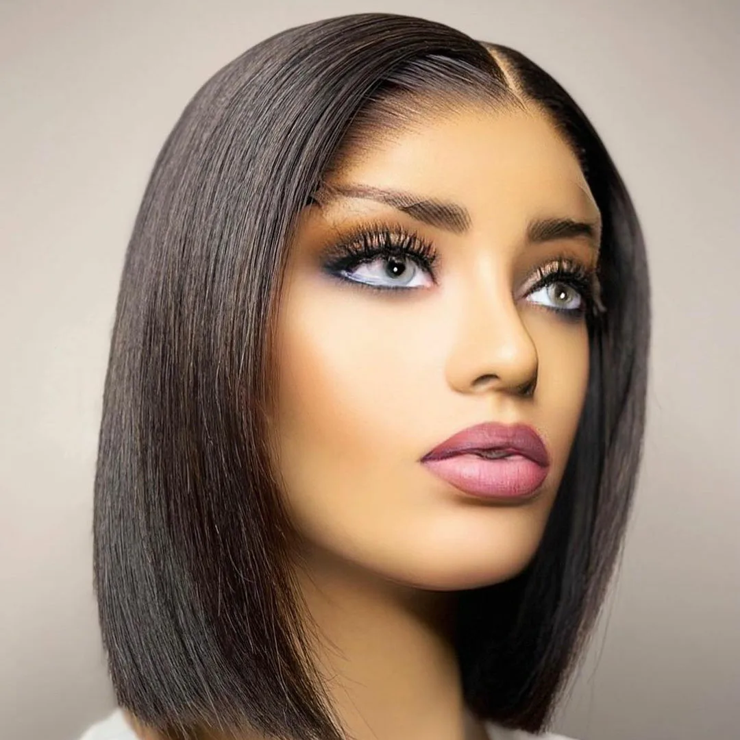 14 Inch Jet Black Short Bob Hair Wigs For Women Baby hair Natural Hairline Lace Front Wig Synthetic Cosplay Daily | Шиньоны и парики