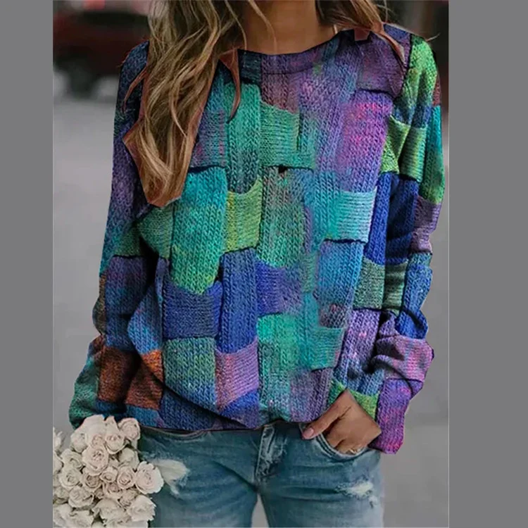 

Женский свитер в клетку, с длинным рукавом, свободного покроя