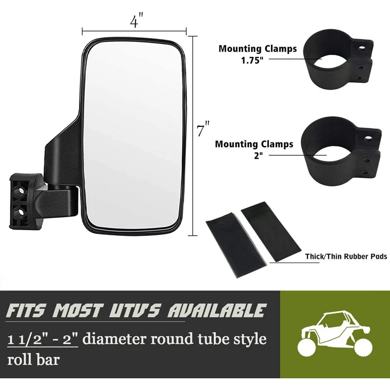 Боковые зеркала UTV 2 шт. Регулируемые Широкие заднего вида для Polaris RZR Kawasaki 1 75/2