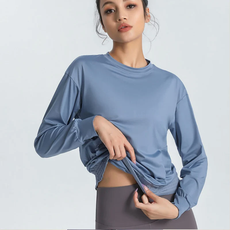 

Women Long Sleeve Running Shirts Yoga Sports Fitness High Elasticity Top Mujer Quick Dry Breathable Workout Gym Sportswear X888B