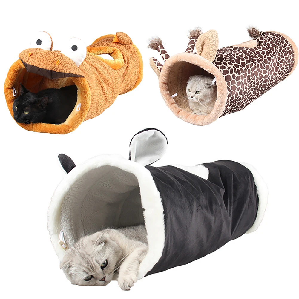 

High Quality Folding Channel Dinosaur Giraffe Black Cat Tunnel Pet Cat Bed Small Dog Puppy Kennel Cat Sleeping Bag Warm Nest
