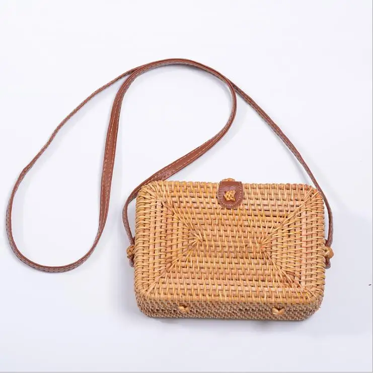 Square Черные, белые круглые соломенные сумки, женская летняя сумка из ротанга, ручная работа, тканая пляжная сумка через плечо, круглая богемная сумка, БАЛИЙСКАЯ коробка - Цвет: Square