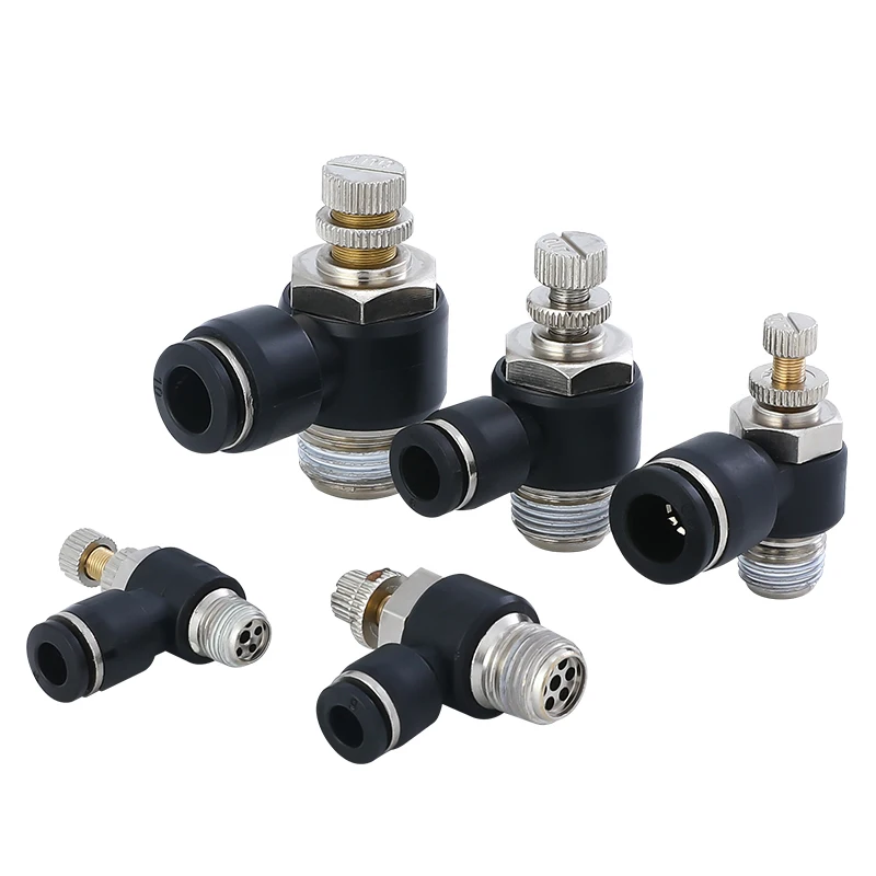 Черный пневматический клапан серии SL цилиндр с наружной резьбой дроссельная