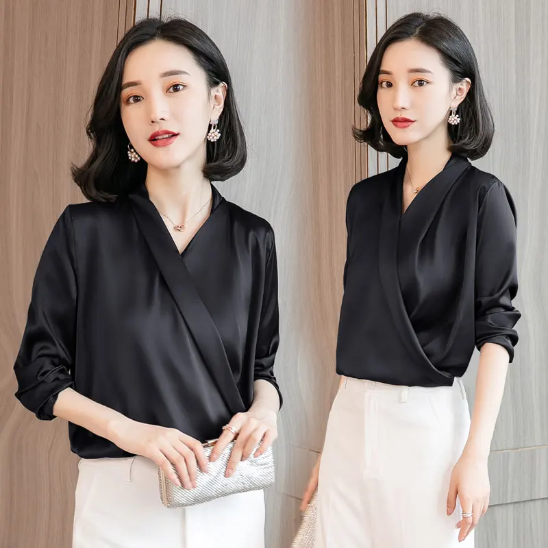 2019 Весенняя модная женская Повседневная элегантная однотонная шифоновая блузка