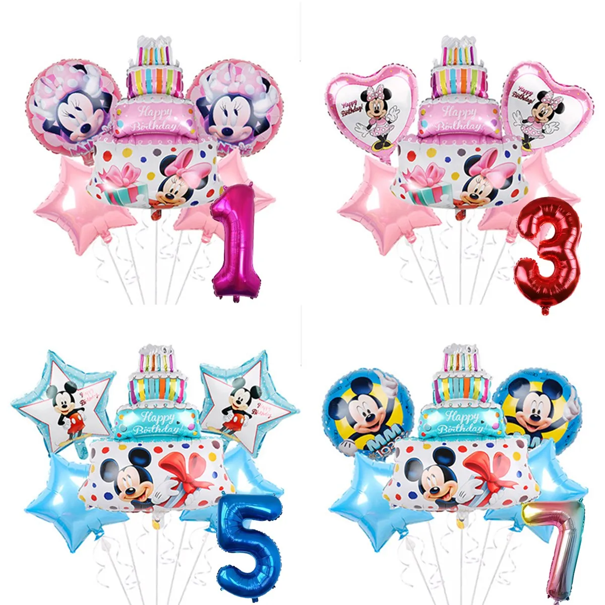 

6Pcs Kid Birthday Party Deco Balloon Mickey Minnie Theme Cake Number Foil Balloon Baby Shower Helium Globos Party Event Supplies