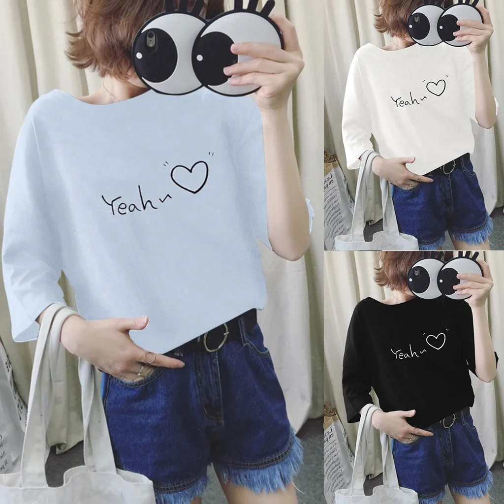 Women Casual Lady Top Tees fashion Tshirt Short Sleeve Summer Shirt tshirt femme Popular Letter Pure Color Round Neck T-shirt |