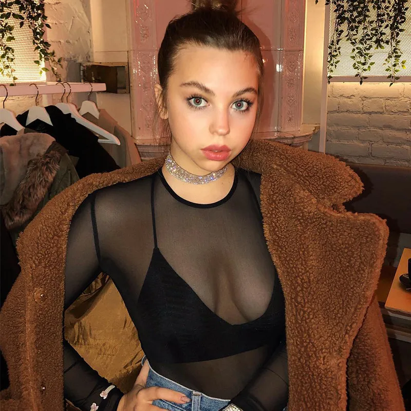 Модные женские сексуальные сетчатые боди-рубашки Женские Прозрачные топы с