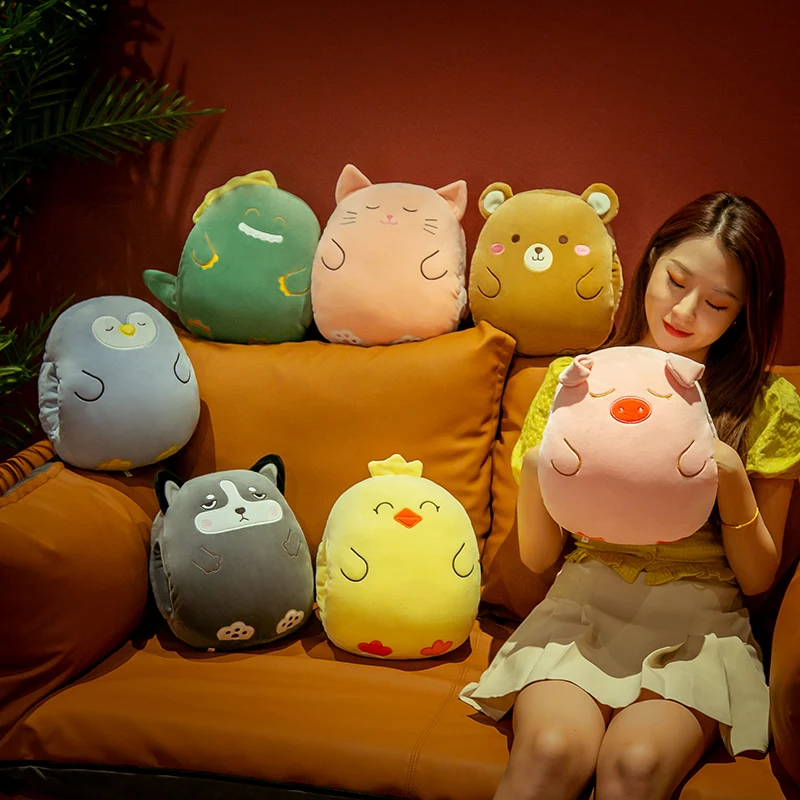 

7 Kinds Animal Plush Pillow Lovely Dinosaur Pig Cat Plush Toys Stuffed Soft Penguin Dog Bear Toy Hand Warmer Christmas Gifts
