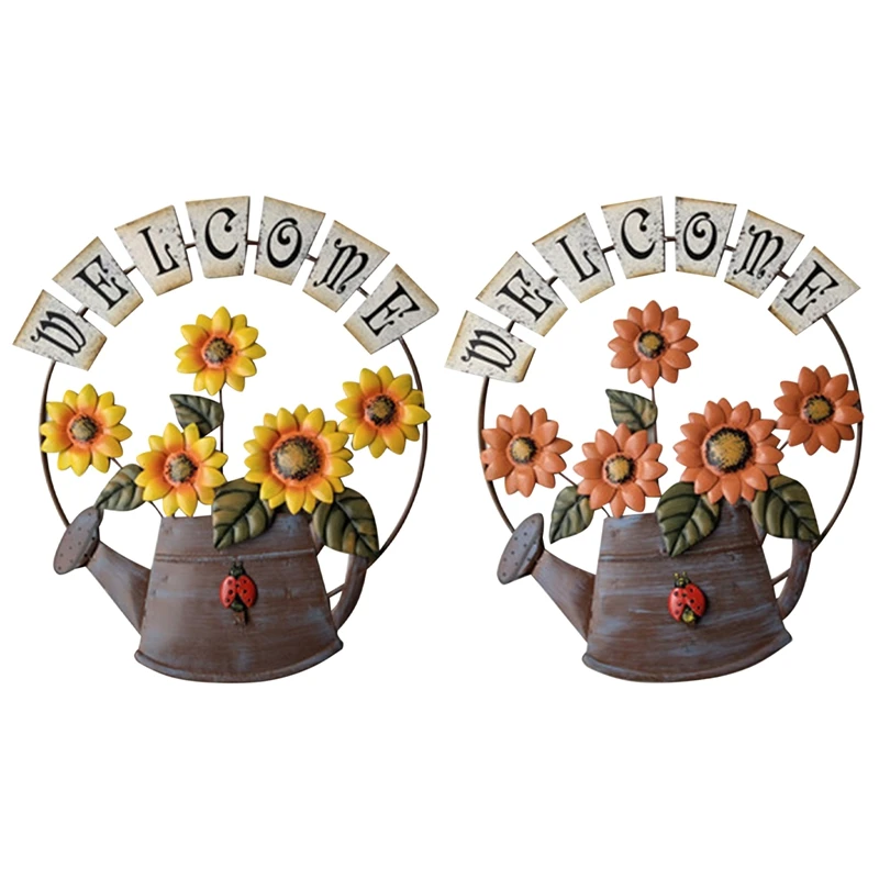 

Garden Wall Art Decor Sunflower Iron Hanging Ornament Welcome Letter Living Room Wall Decor Pendant