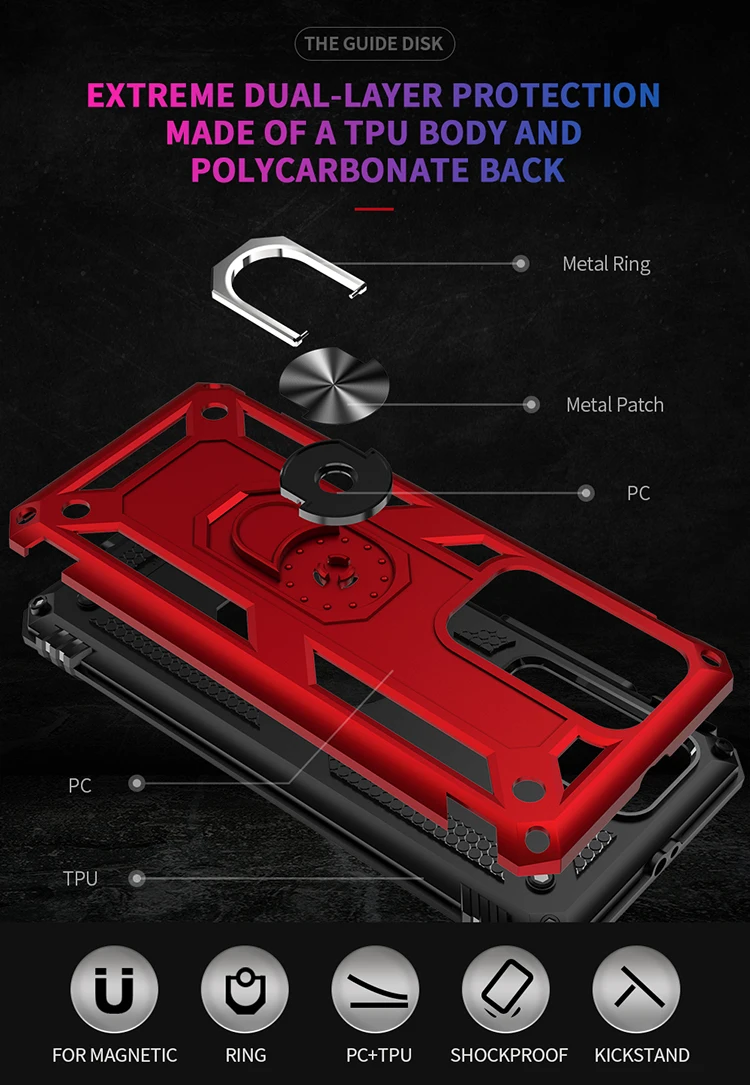 

Phone Case For Huawei Honor P20 P30 P40 Pro Lite Plus E 2019 Car Magnetic Finger Ring Holder Shockproof Cover Armor Back Coque