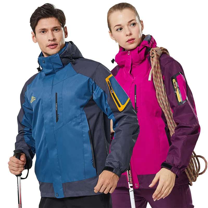 Outdoor Winter Jackets for Men and Women Three-in-one Detachable Plus Velvet Thick Windproof Jacket Mountaineering Clothing