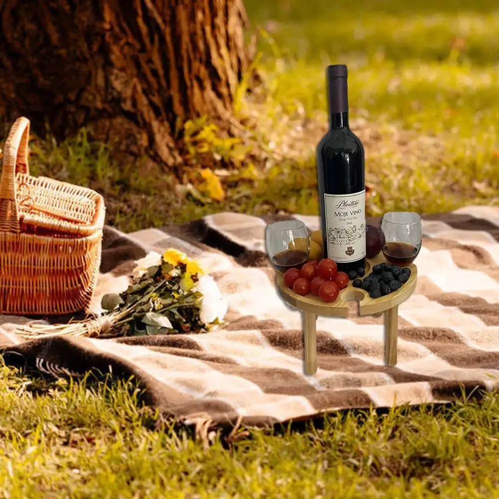 

Outdoor Wooden Outdoor Folding Table Picnic Wine With Glass Holder 2 In 1 Wine Glass Rack Wooden Table Easy To Carry Wine