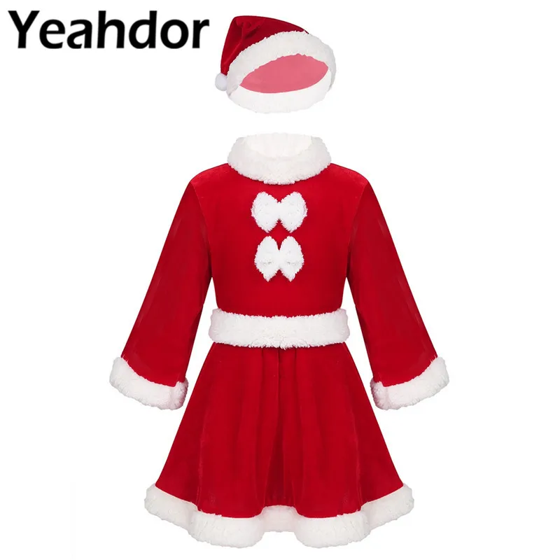 Рождественский костюм Санта Клауса для малышей бархатное рождественское платье