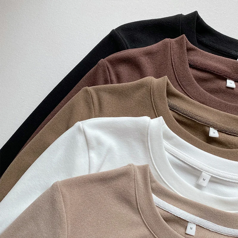 

Plus Velvet Thickening Western-Style Bottoming Shirt Autumn Winter Style Dralon Sanding T-shirt round Neckline Rac