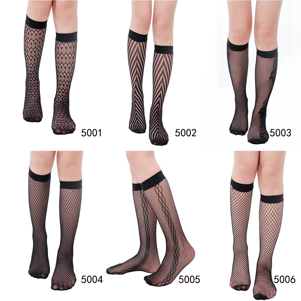 Sexy Women Lace Jacquard Knee High Stockings Ladies Hollow out Mesh Nets Anti-off Fishnet Stocking