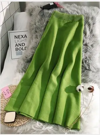 green Новые зимние трикотажные женские юбки трапециевидной формы, однотонные офисные женские элегантные юбки наивысшего качества - Цвет: green