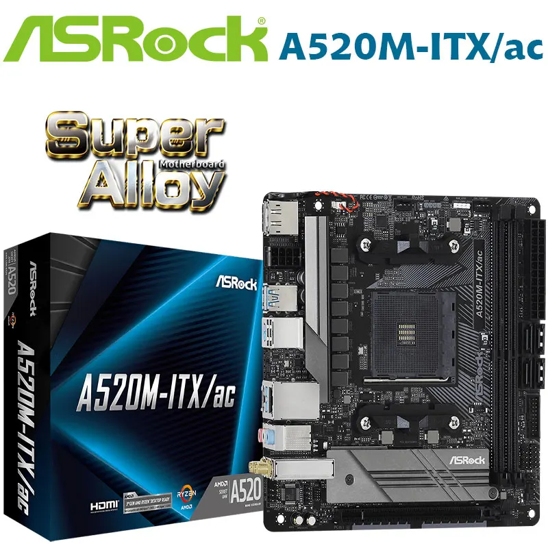 Preise Motherboard ASRock A520M-ITX/ac Neue Ddr4 Buchse AM4 64GB PCI-E 3,0 PCI-EX16 M.2 SATA3 USB 3,2 OC AMD A520 Für Desktop Mainboard
