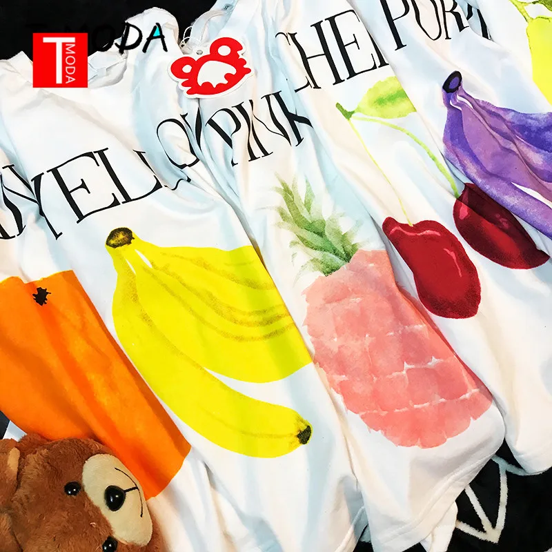 TMODA 2021 модные белые топы с принтом бананов милые футболки фруктов повседневная