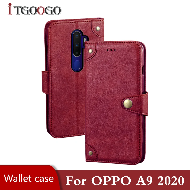 Чехол бумажник для OPPO A9 2020 задняя крышка противоударный магнитный кожаный чехол