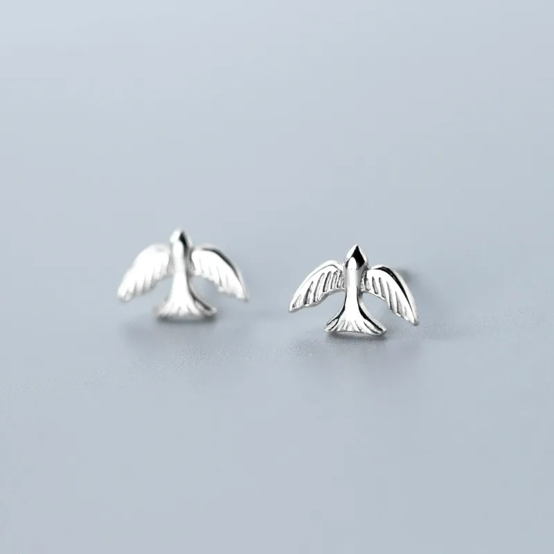 Симпатичные 925 пробы серебряные серьги гвоздики в виде птицы для детей смaйликoв