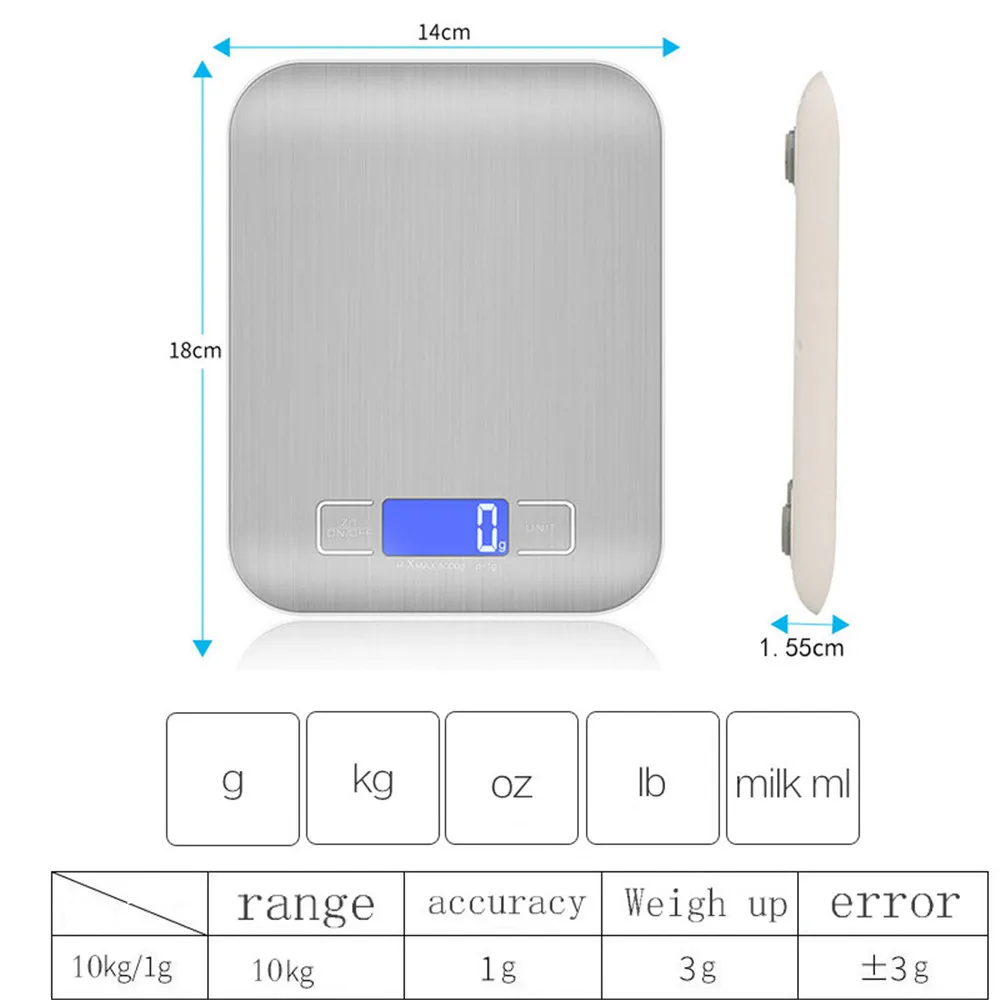 Электронные кухонные весы 5 кг/10 кг цифровые пищевые из нержавеющей стали ЖК