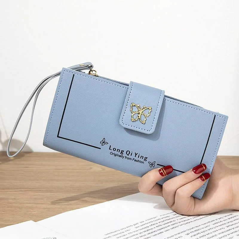 Long Wallet Fashion Metal Butterfly Buckle Multi-card Wallet Women Zipper Clutch Mobile Phone Bag Passport card holder Purse