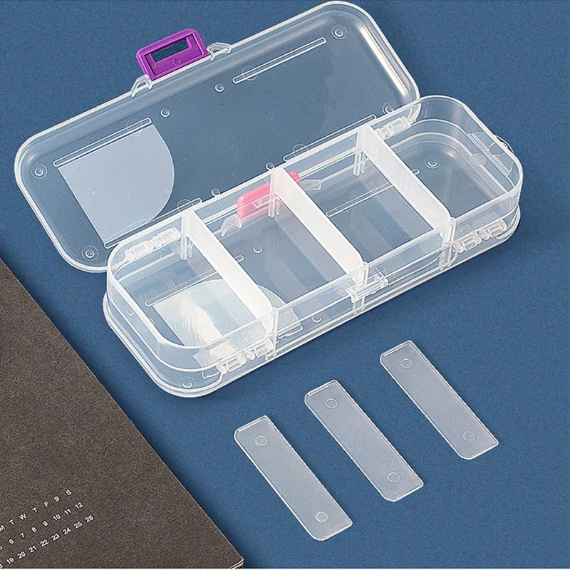 

Clear Double Deck School Pencils Box- Stationery Box Adjustable Pencil Case Organizer Plastic Pen Holder Box 5 Pack