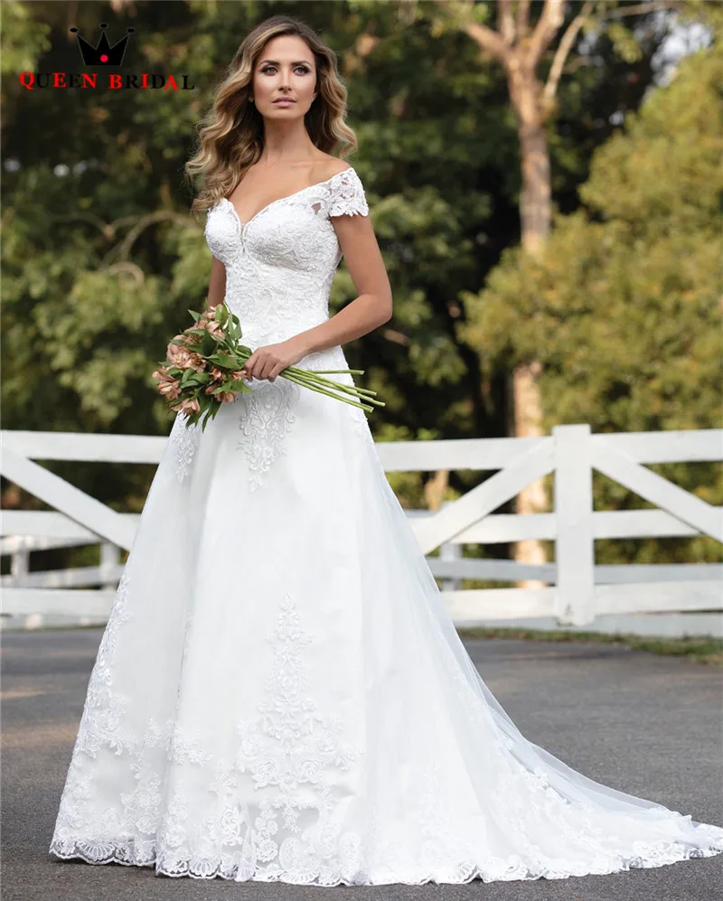 

Custom Made 2021 New Design Wedding Dresses A-line V-neck Tulle Lace Appliques Crystal Formal Elegant Wedding Gowns CO27