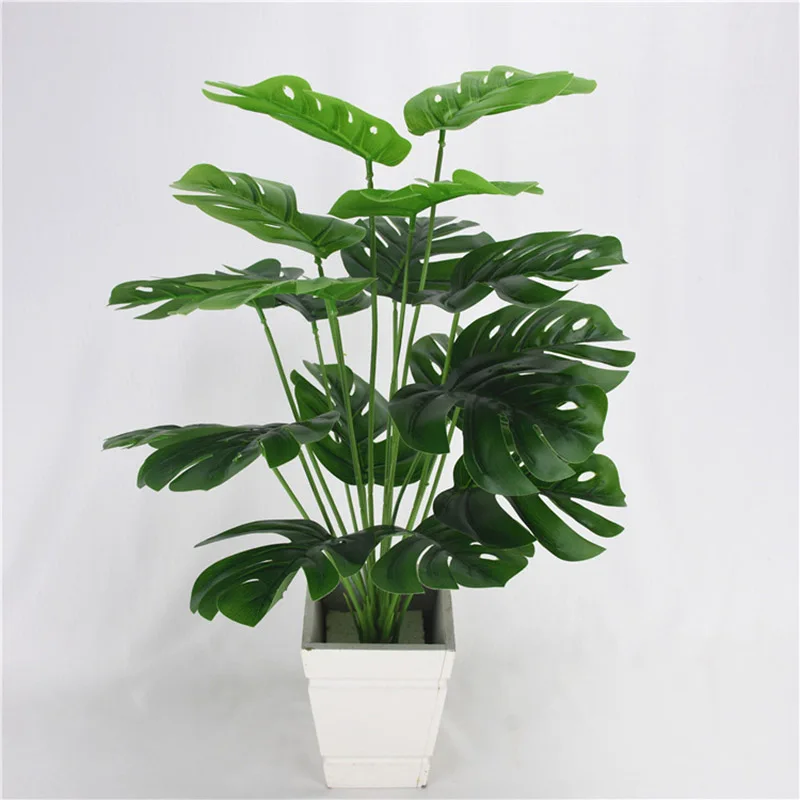 

Artificial Green Plants 1Bouquet Palm Monstera Fake Leaves Salon Home Wedding Living Room Garden Balcony Table Decoration