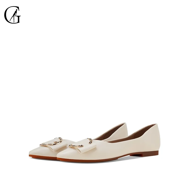 

GOXEOU Women's Flats PU Matte Apricot Green Pointed Toe Metal Decorative Buckle Casual Party Fashion Office Lady Shoes Size35-40