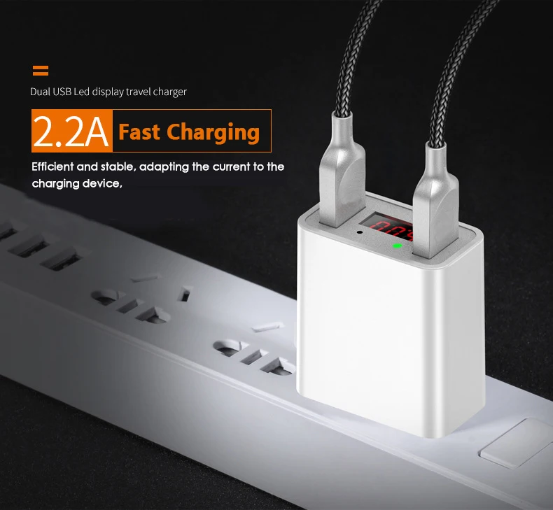 Штепсельная вилка ЕС/США 2.2A USB зарядка 2 порта LED дисплей огнеупорный адаптер