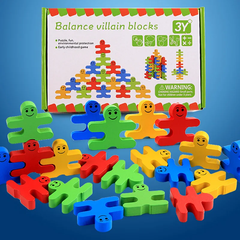 

1Box Creative Wooden Villain Balance Building Blocks Funny Building Blocks Game Early Education Toys Teaching Aids