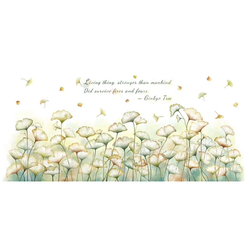 

Gingko Leaf Wall Stickers Skirting Line Plant Living Room Bedroom Warm Aesthetic Decoration Wallpaper Mural