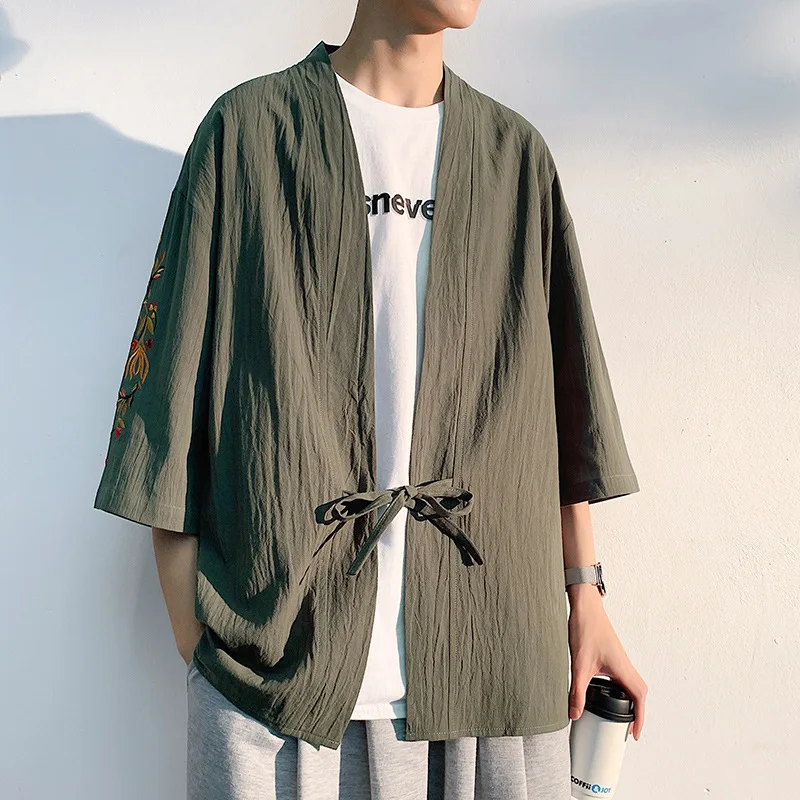 

Japanese Traditional Kimono Men Summer Cardigan 2021 New Vintage Embroidery Casual Loose Haori Male Fashion Harajuku Clothes